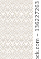 Beige Japanese-style background with a Seigaiha wave pattern. An elegant illustration with a vertical layout and grunge effect. 136227263