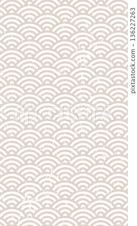 Beige Japanese-style background with a Seigaiha wave pattern. An elegant illustration with a vertical layout and grunge effect. 136227263