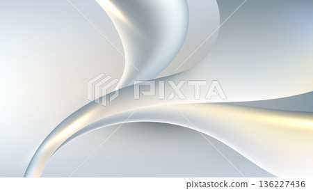 Pearlescent white 3d abstract fluid waves background with soft metallic sheen for modern luxury branding and minimalist web design 136227436