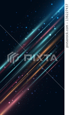 Teal and orange abstract light beams with glowing particles on dark cosmic background for futuristic technology and digital energy concept wallpaper 136227437