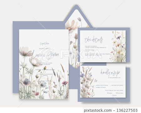 Elegant Floral Wedding Invitation Stationery Set Illustration Elegant Floral Wedding Invitation Stationery Set Illustration 136227503