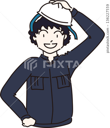 Illustration of a man in work clothes wearing a helmet, navy blue uniform 136227559