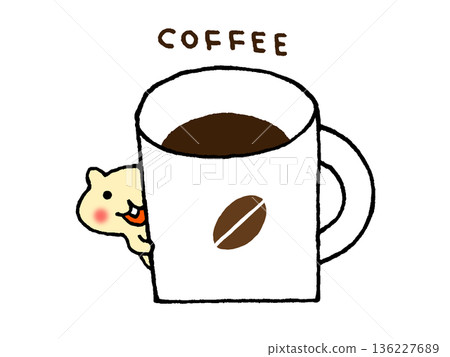 Illustration of a cute squirrel hiding behind a cup of coffee Illustration of a cute squirrel hiding behind a cup of coffee 136227689