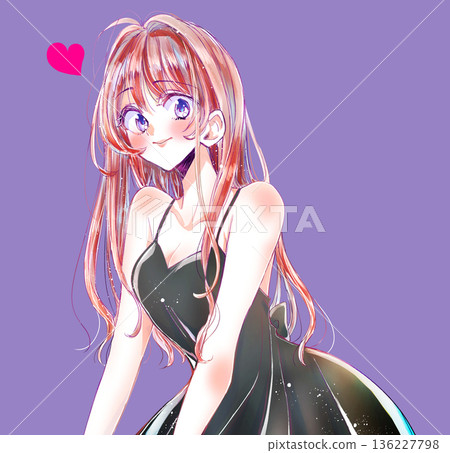 長髮性感女子，面帶微笑，黑髮，有心形標記 136227798