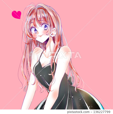 長髮性感女子，面帶微笑，黑髮，有心形標記 136227799