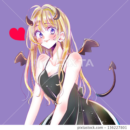 長髮性感女郎，魔鬼般微笑，金髮 136227801