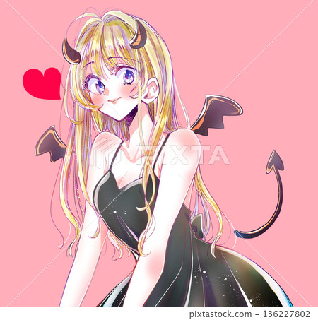長髮性感女郎，魔鬼般微笑，金髮 136227802