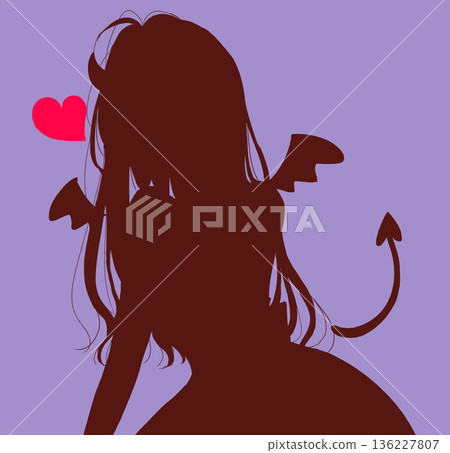 性感長髮女人惡魔剪影 性感長髮女人惡魔剪影 136227807