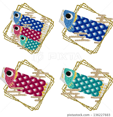 [Carp streamer tip] Hand embroidery illustration material 136227883