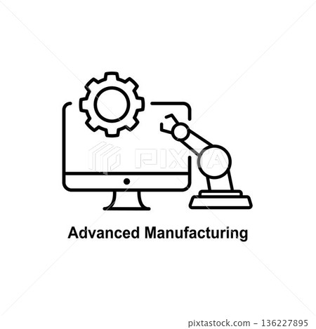 Advanced Manufacturing vector Outline Icon Design illustration. Digitalization and Industry Symbol on White background EPS 10 File 136227895