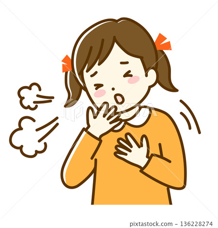 一個女孩咳嗽的插圖 一個女孩咳嗽的插圖 136228274