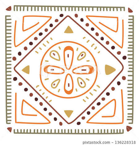 Square pattern motif in african folk drawing style 136228318