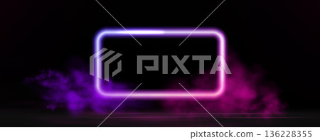 Neon frame with glowing pink and purple light effects, futuristic portal gateway, vibrant smoke and LED illumination. abstract vector frame composition. 136228355