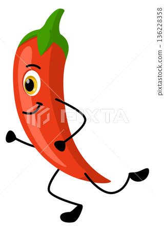 Running hot pepper. Chili healthy vegetable mascot 136228358