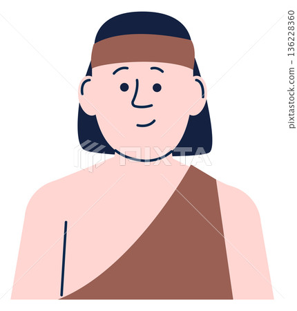 Primeval man portrait. Person in prehistoric clothes. Caveman character 136228360