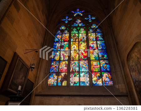 St. Vitus Cathedral located within the Prague Castle complex in Prague, Czech Republic.  136228381