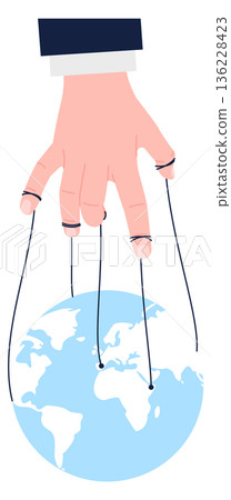 Hand hold planet on strings. World master control Hand hold planet on strings. World master control 136228423