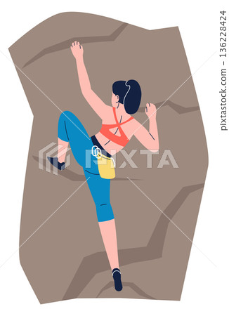Bouldering woman color icon. Climber training exercise 136228424