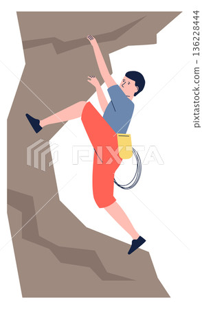 Mountaineering man. Extreme activity hobby color icon 136228444