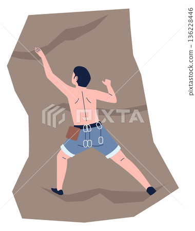 Man climbing rock mountain. Extreme outdoor sport Man climbing rock mountain. Extreme outdoor sport 136228446