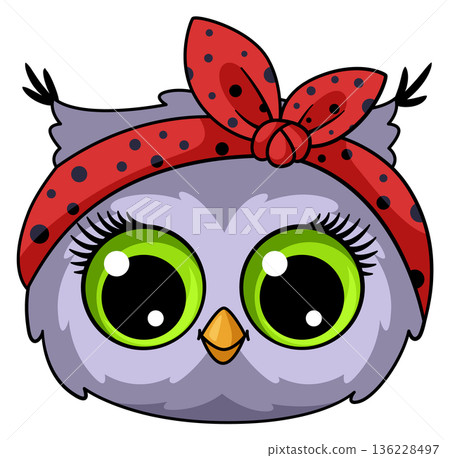 Stylish owl girl head in cute red hairband 136228497
