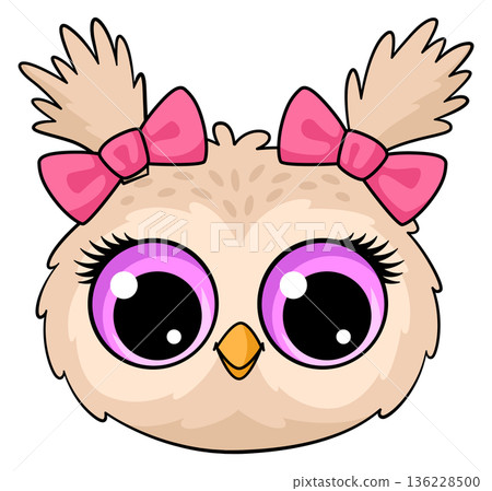 Cute owl baby girl head. Kid mascot 136228500