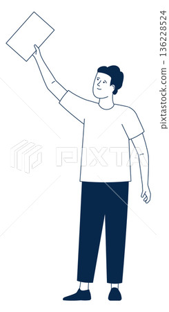 Democratic decision. Young man voting with white paper 136228524