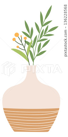 Summer branches in ceramic vase. Interior decoration icon 136228568