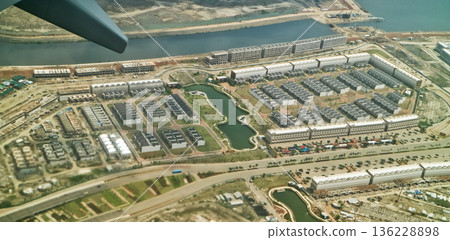 view from the sky of the reclaimed island landscape 136228898