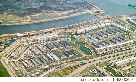 view from the sky of the reclaimed island landscape 136228899