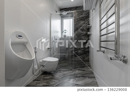 Modern Luxury Bathroom with Urinal Toilet and Glass Shower 136229008