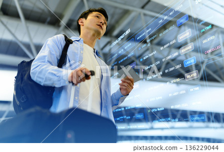 Checking flight information at the airport ■Filming cooperation: Kansai International Airport (KIX) Checking flight information at the airport ■Filming cooperation: Kansai International Airport (KIX) 136229044