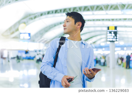 A man checking the information display at the airport. Photo courtesy of Kansai International Airport (KIX) 136229083