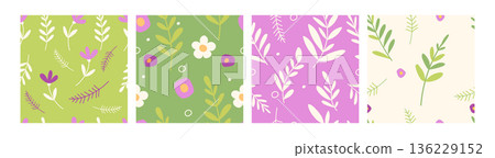 Seamless floral pattern, set of ditsy motifs Seamless floral pattern, set of ditsy motifs 136229152