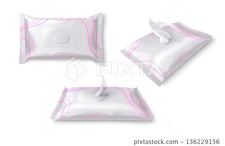 White wet wipe package mockup, 3d realistic 136229156