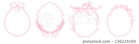 Whimsical Easter egg frame, flower pattern, ribbon Whimsical Easter egg frame, flower pattern, ribbon 136229169
