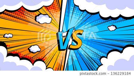 Dynamic comic book versus background with halftone 136229184