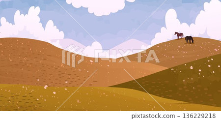 Autumn mountain valley or meadow, rolling hills 136229218