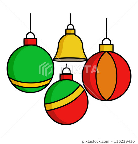 Christmas Ornaments and Bell Festive Holiday Decoration Cartoon Illustration Christmas Ornaments and Bell Festive Holiday Decoration Cartoon Illustration 136229430