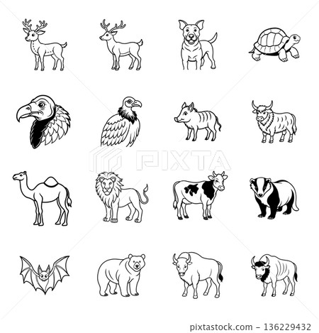 Collection of different animal icons in black and white style 136229432