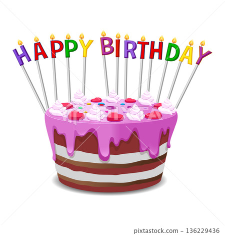 Colorful birthday cake with candles on a white background celebration concept Colorful birthday cake with candles on a white background celebration concept 136229436