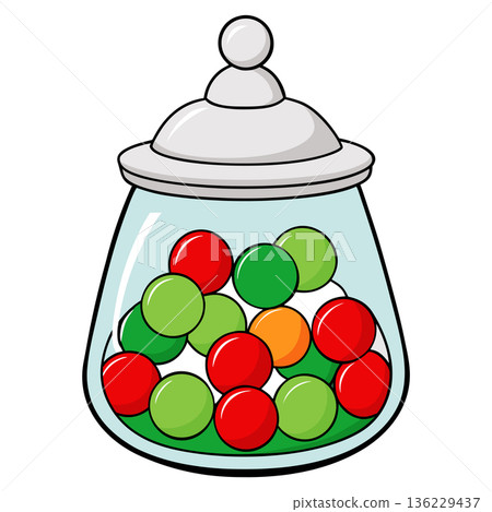 Colorful Candies in a Glass Jar Illustration with Cartoon Style Colorful Candies in a Glass Jar Illustration with Cartoon Style 136229437