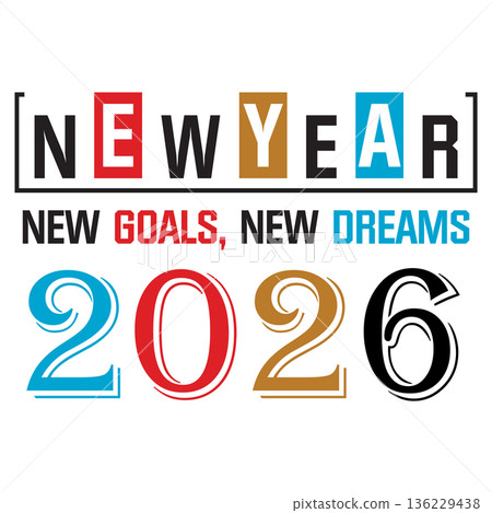 Colorful New Year 2026 Illustration with Resolutions and Aspirations 136229438