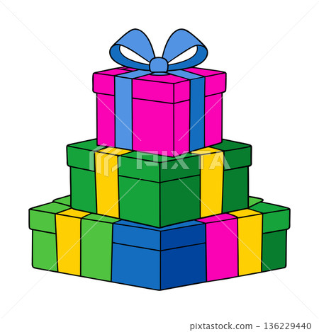 Colorful Stack of Gift Boxes with Ribbons for Special Occasions Colorful Stack of Gift Boxes with Ribbons for Special Occasions 136229440