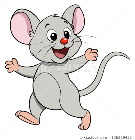 Cute Cartoon Mouse Character Cheerful Expression with Open Arms Running 136229452