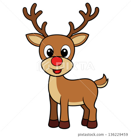 Cute Cartoon Reindeer with Red Nose for Christmas Holiday Season 136229459