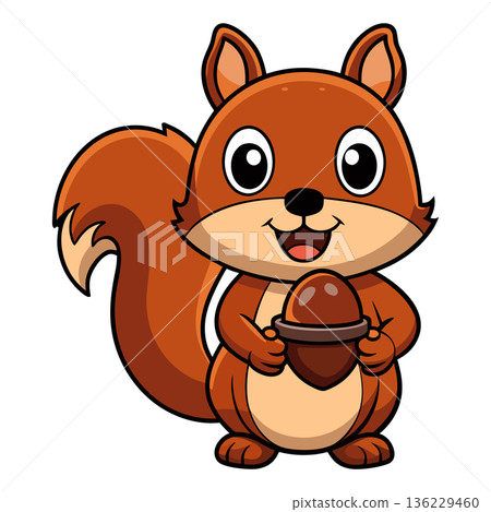Cute Cartoon Squirrel Holding Acorn Isolated on White Background Vector Illustration Cute Cartoon Squirrel Holding Acorn Isolated on White Background Vector Illustration 136229460