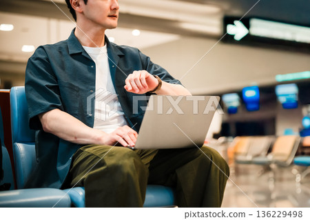 A man checking the time at the airport. Photo courtesy of Kansai International Airport (KIX) A man checking the time at the airport. Photo courtesy of Kansai International Airport (KIX) 136229498