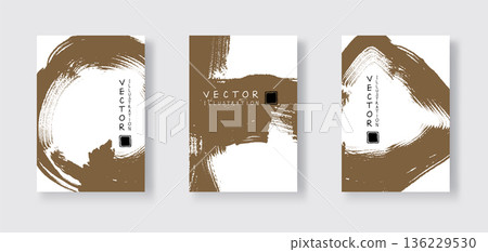 Brown ink brush stroke on white backgrounds set. Brown ink brush stroke on white backgrounds set. 136229530