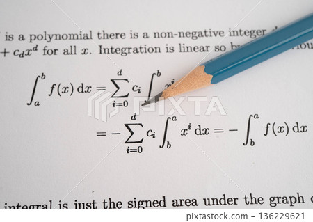 Pencil on mathematic formula exercise test paper in education school. 136229621